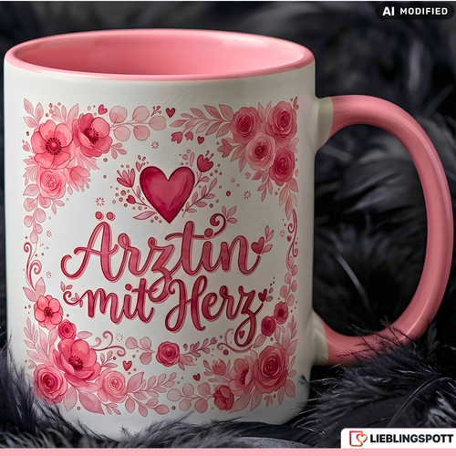 Ärztin Tasse mit Herz Spruch Geschenk Geburtstag Rosa Becher 330ml