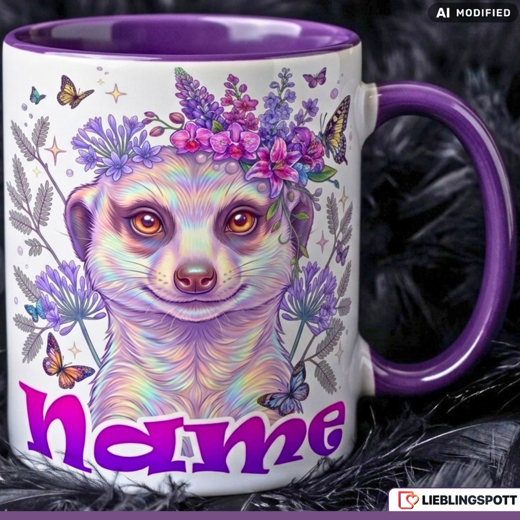 Erdmännchen Tasse Name personalisiert Geschenk Mädchen Lila Becher 330ml