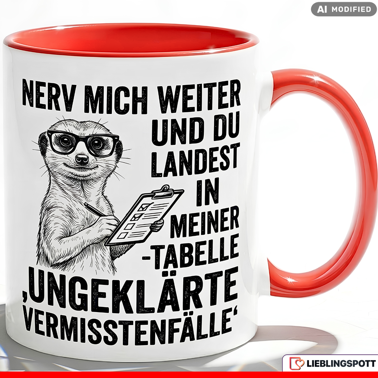 Erdmännchen Tasse Spruch Büro Geschenk Kollege Schwarzer Becher 330ml