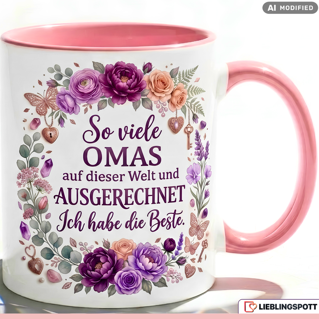Oma Tasse Spruch Beste Geschenk Danke Geburtstag Rosa Becher 330ml