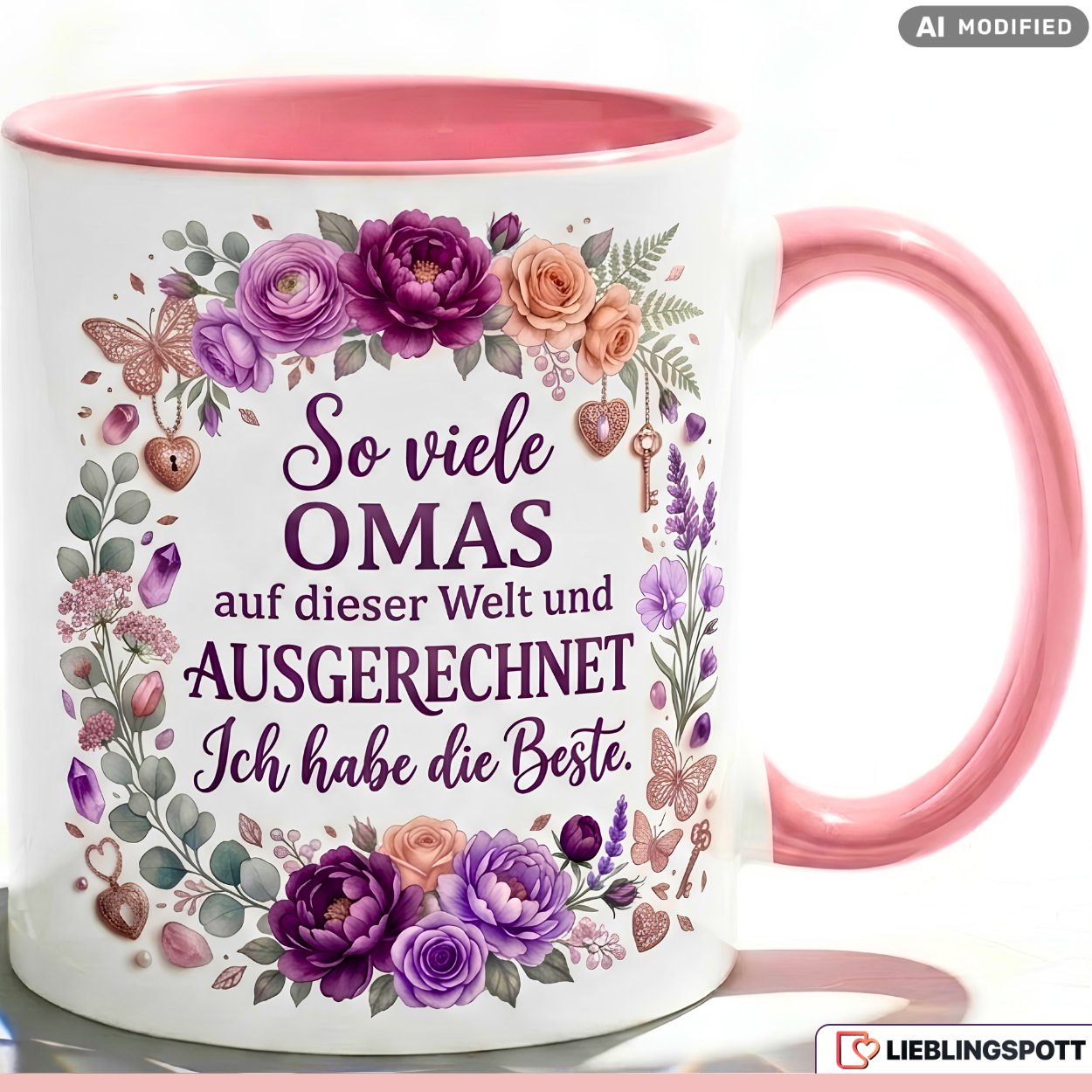 Oma Tasse Spruch Beste Geschenk Danke Geburtstag Rosa Becher 330ml