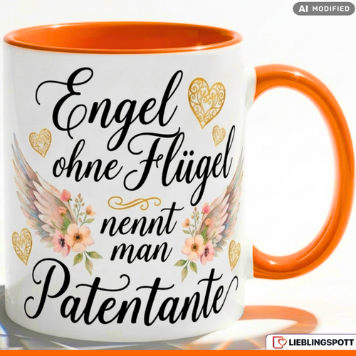 Patentante Tasse Spruch Engel ohne Flügel Geschenk Rosa Becher 330ml