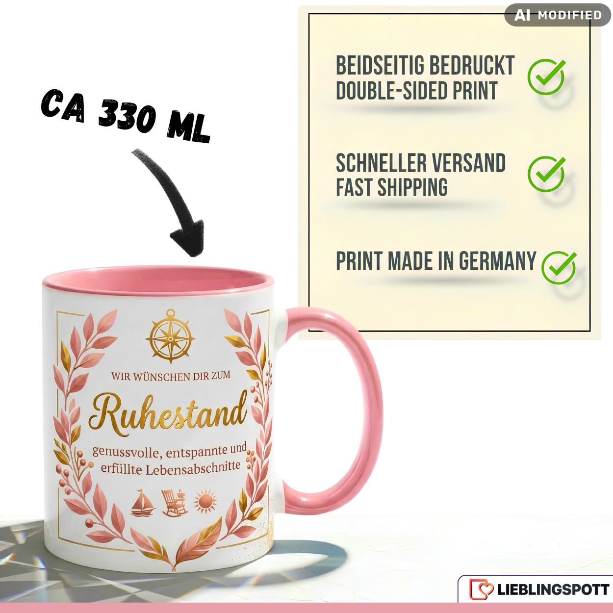 Ruhestand Tasse Spruch Geschenk Abschied Kollegin Rosa Becher 330ml