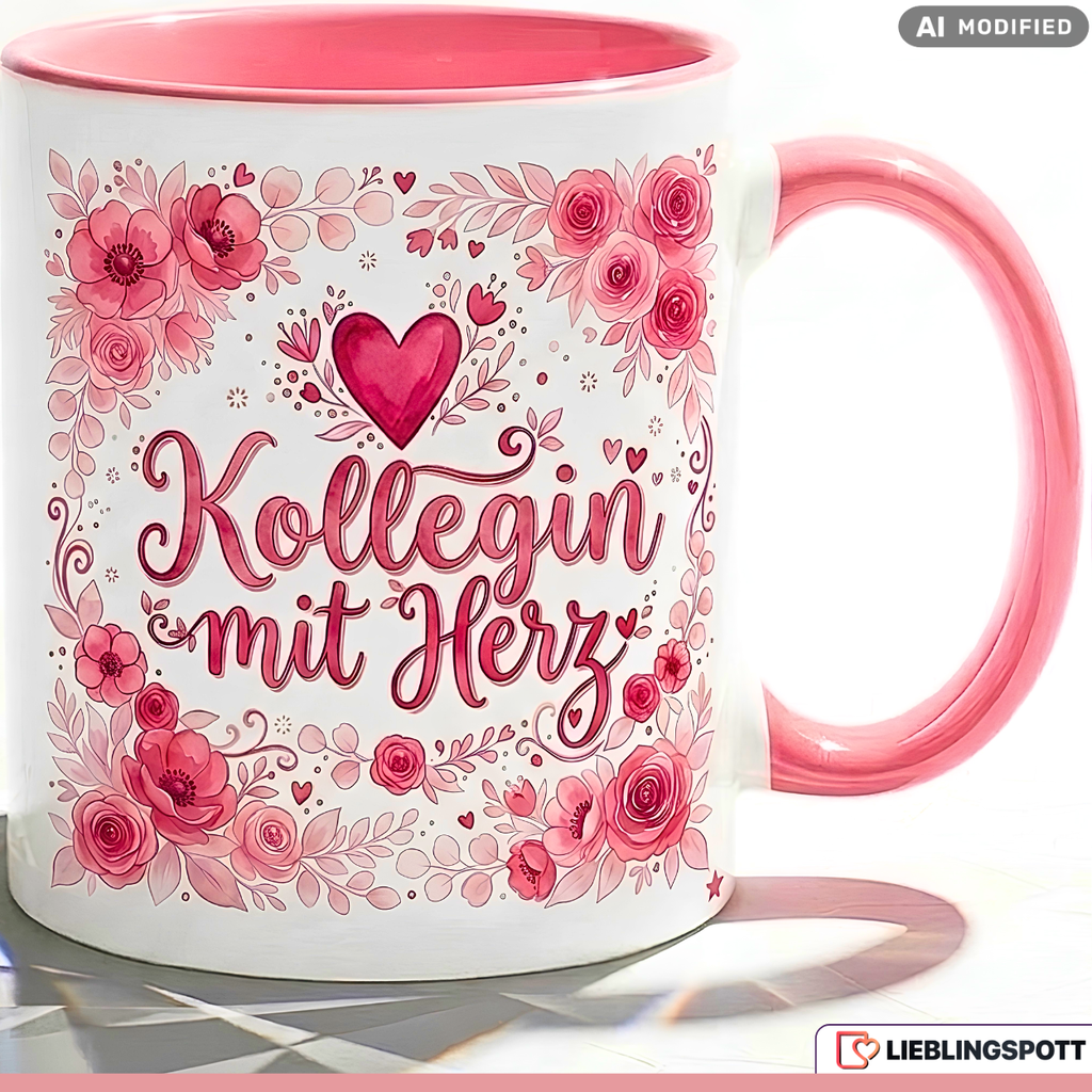 Kollegin Tasse mit Herz Spruch Geschenk Geburtstag Rosa Becher 330ml