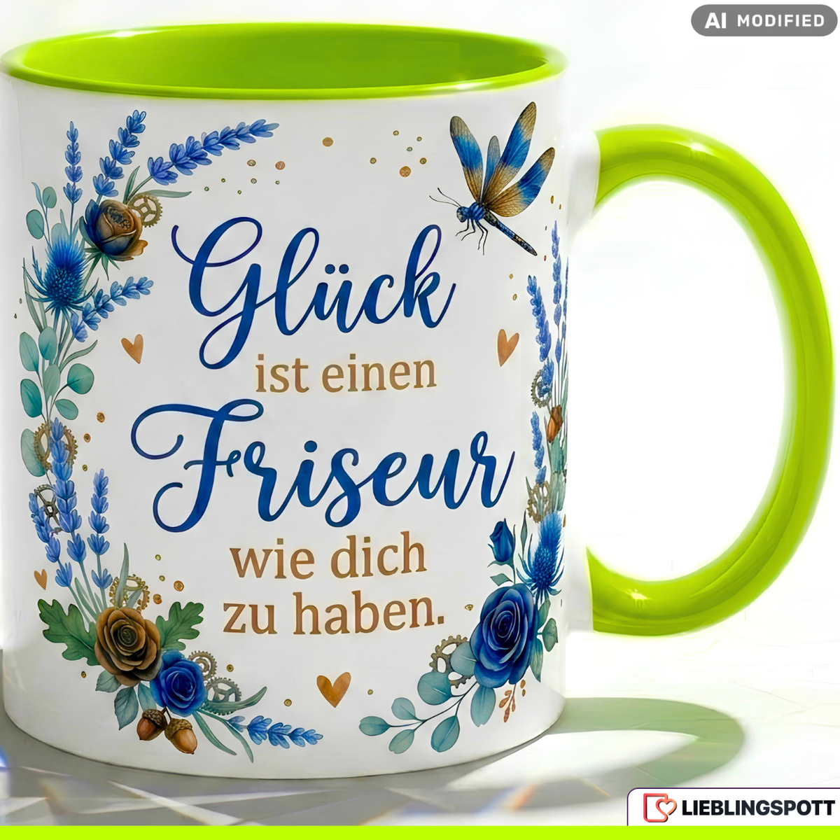 Friseur Tasse Spruch Glück Geschenk Danke Geburtstag Salon Blau Becher 330ml