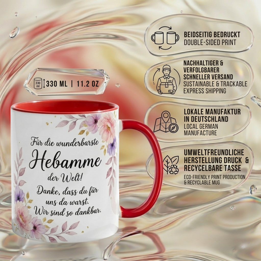 Tasse für Hebamme Dankbarkeit Geschenk mit Spruch für deine Liebe Begleitung