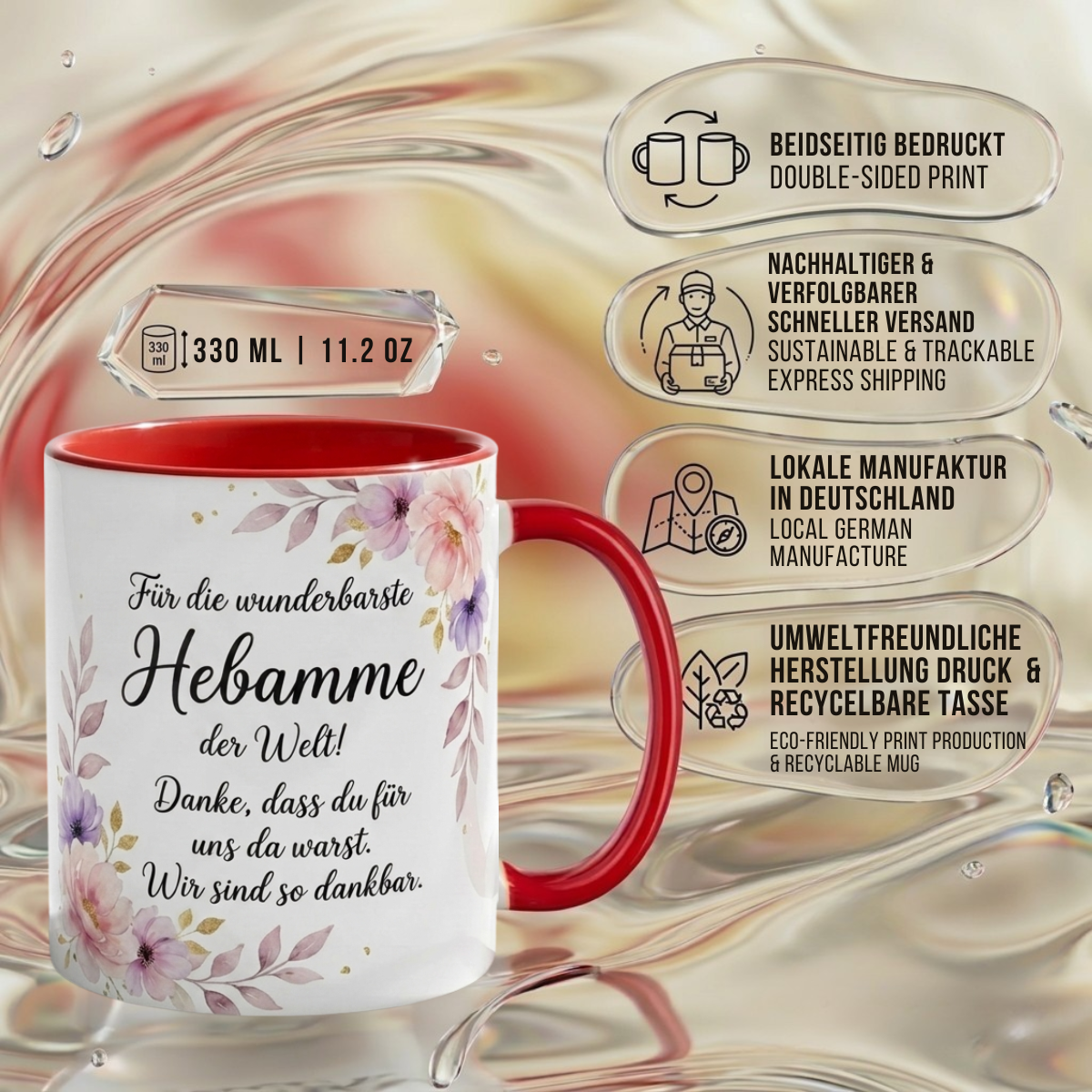 Tasse für Hebamme Dankbarkeit Geschenk mit Spruch für deine Liebe Begleitung