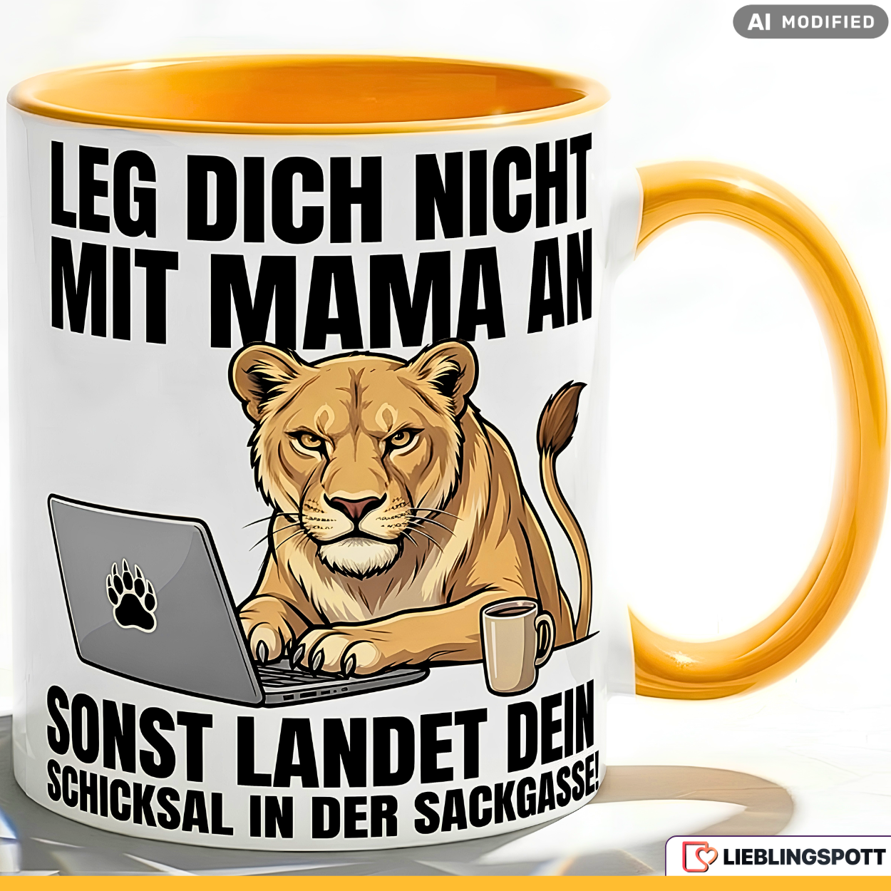 Lioness Mug Quote Mom Office Mother's Day Gift Yellow Mug 330ml