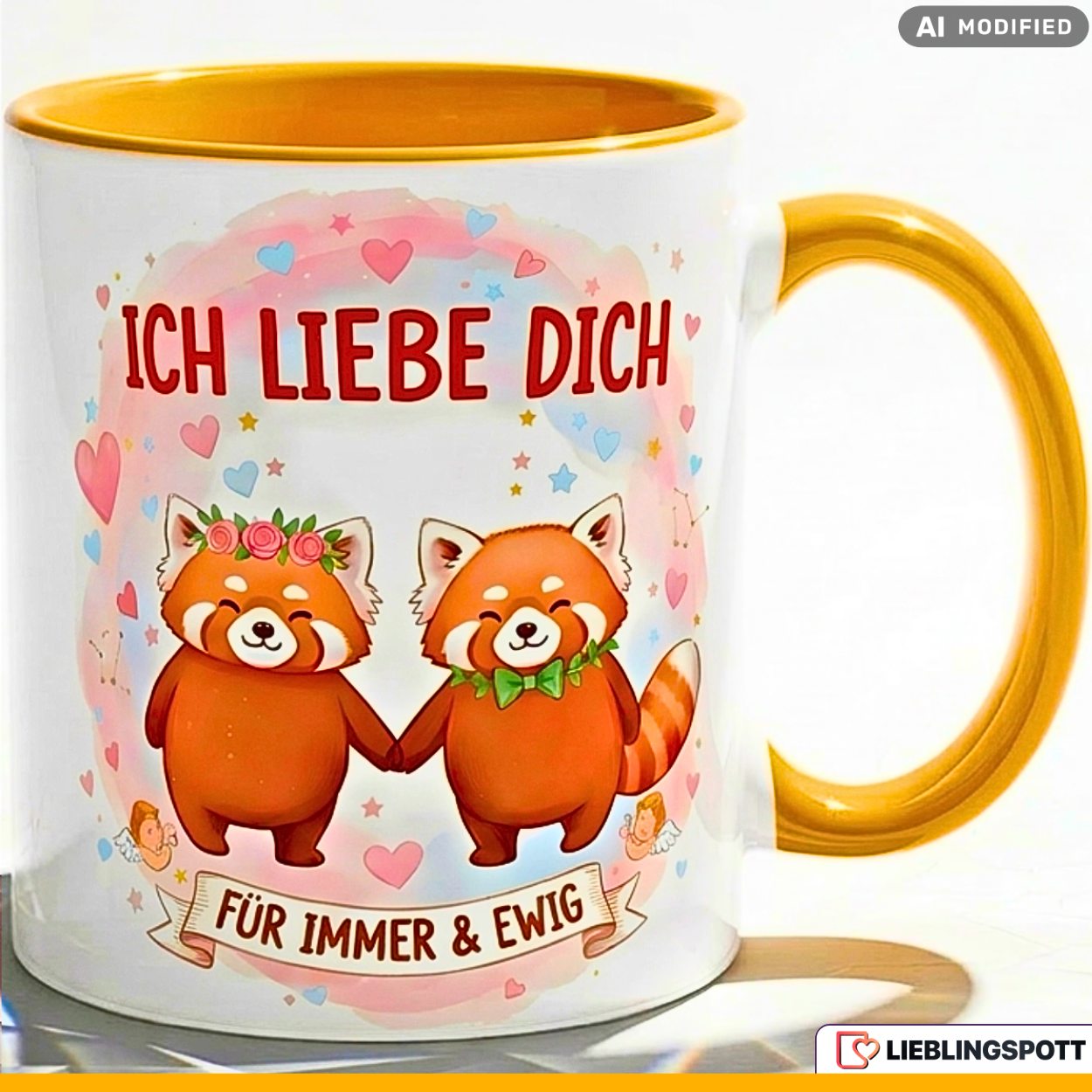 Red Panda Mug Saying I love you Gift Pink Mug 330ml