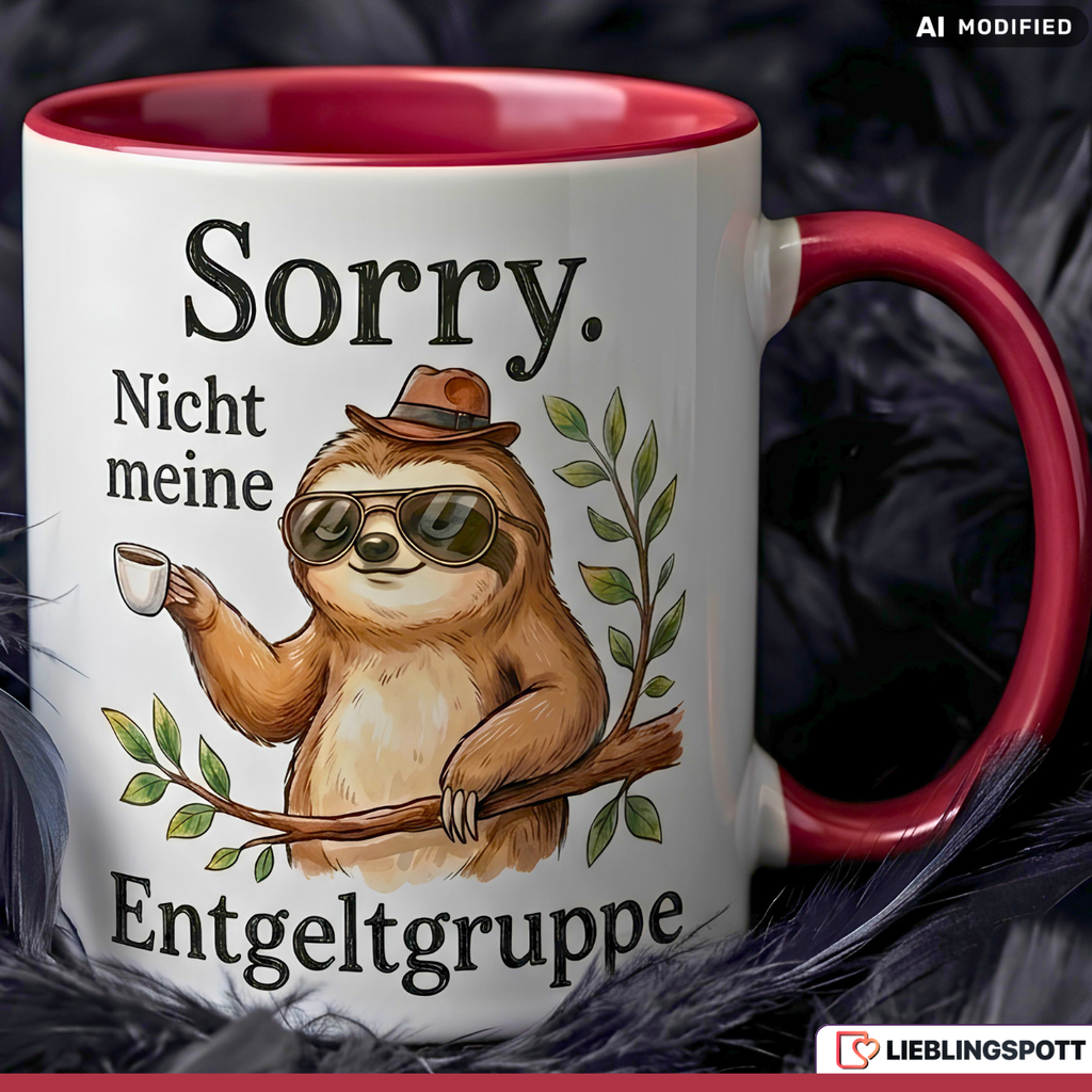 Faultier Tasse Spruch Büro Geschenke Entgeltgruppe TVöD Pinker Becher 330ml