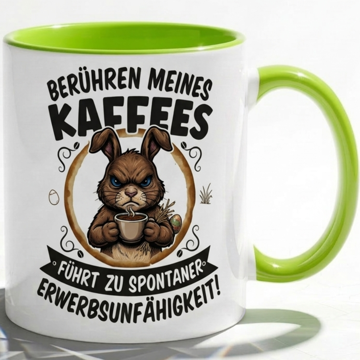 Lustige Hase Tasse Spruch Berühren meines Kaffees führt zu spontaner Erwerbsunfähigkeit – Witzige Kaffeetasse Büro Arbeit Job Humor Morgenmuffel – Geschenk Kollegen – Keramik Becher 330ml