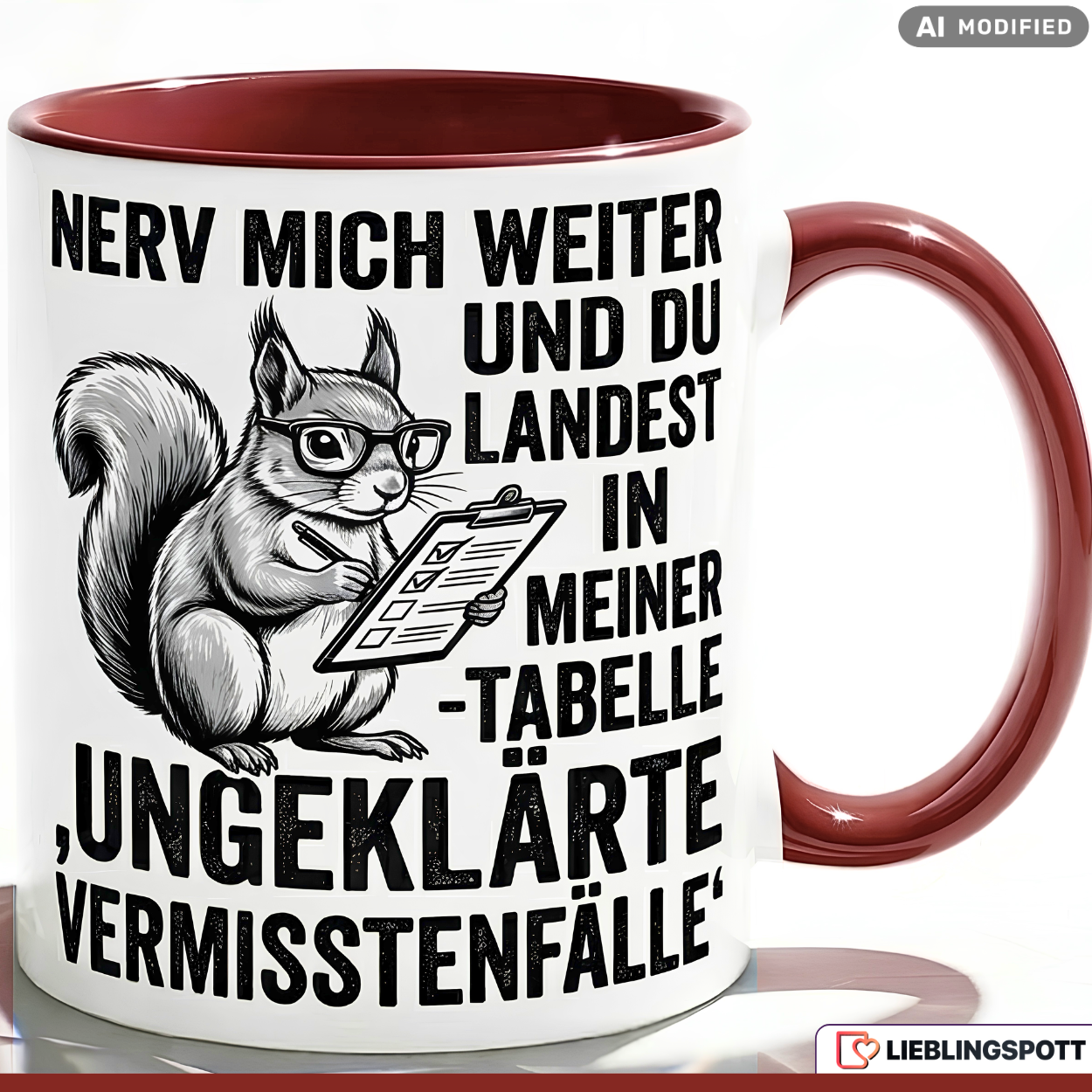 Keramiktasse Eichhörnchen Büro lila – lustiges Geschenk Kollege