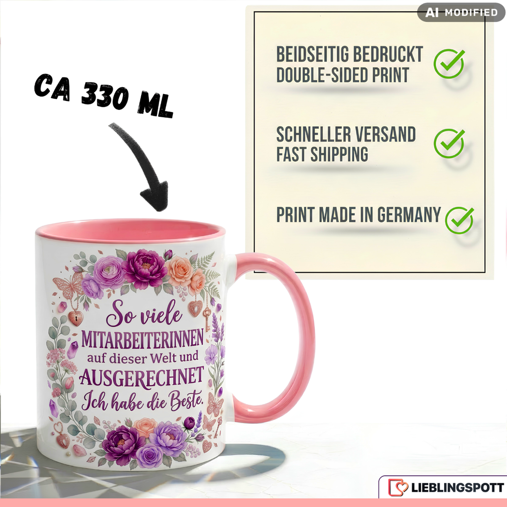 Mitarbeiterin Tasse Spruch Beste Geschenk Danke Abschied Lila Becher 330ml