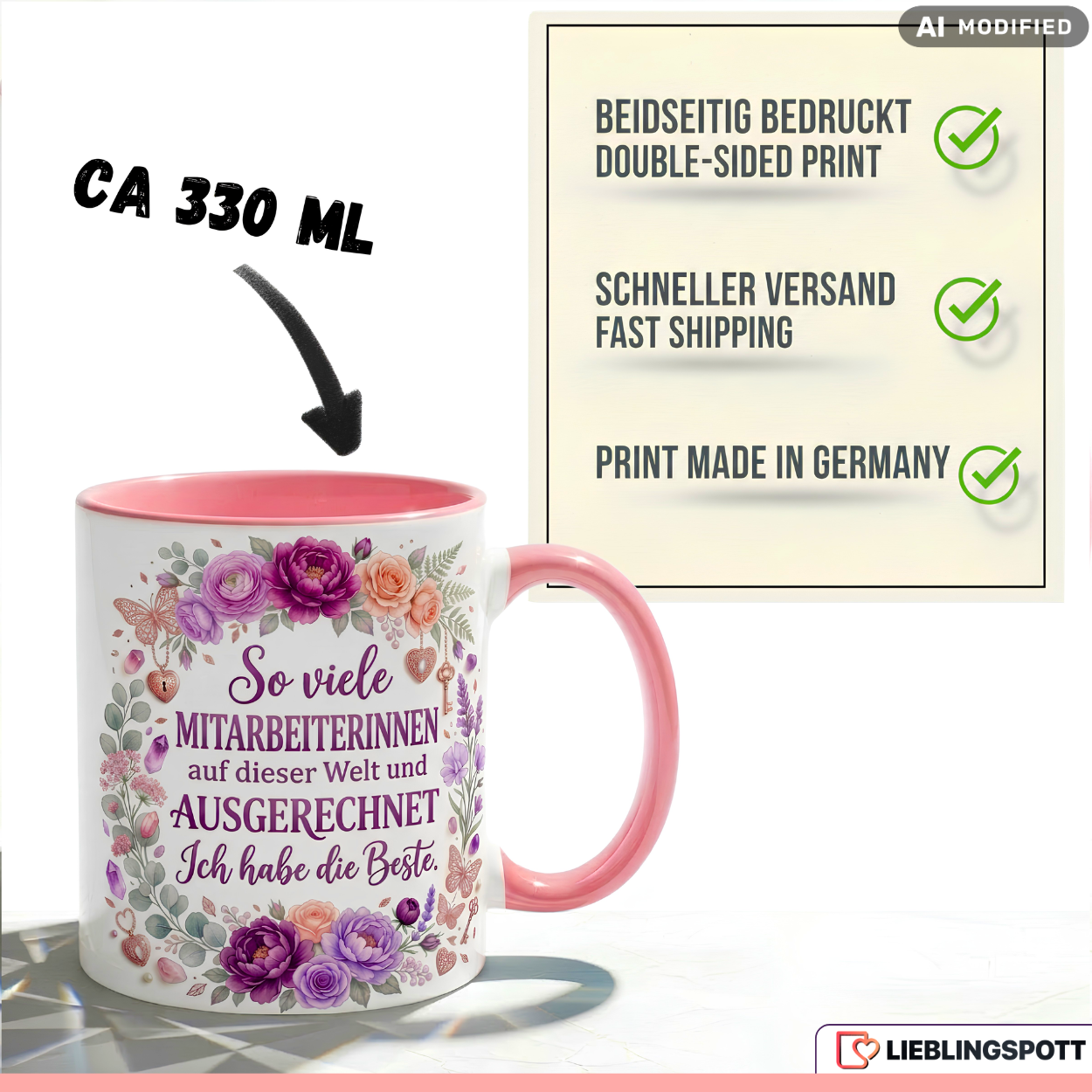 Mitarbeiterin Tasse Spruch Beste Geschenk Danke Abschied Lila Becher 330ml