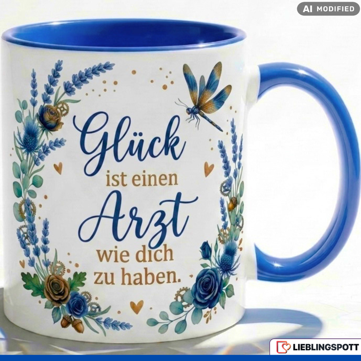 Arzt Tasse Spruch Glück Geschenk Danke Geburtstag Blau Becher 330ml