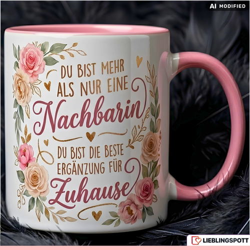Nachbarin Tasse Spruch Beste Geschenk Danke Geburtstag Rosa Becher 330ml