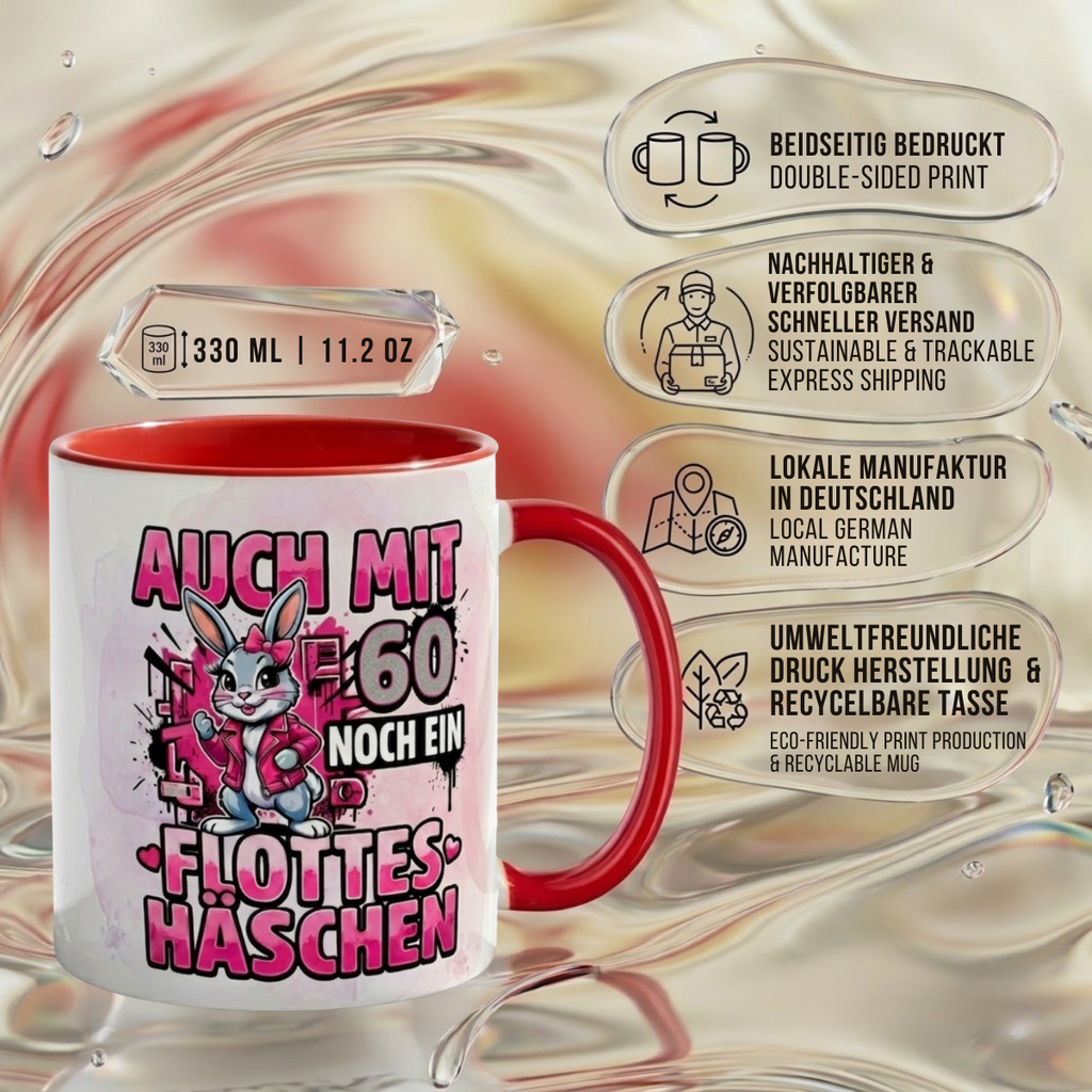 Geburtstags Tasse 60 Jahre für Frau Geschenk Häschen in Rosa Kaffeebecher