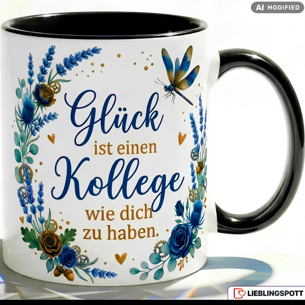 Kollege Tasse Spruch Glück Geschenk Abschied Danke Büro Blau Becher 330ml
