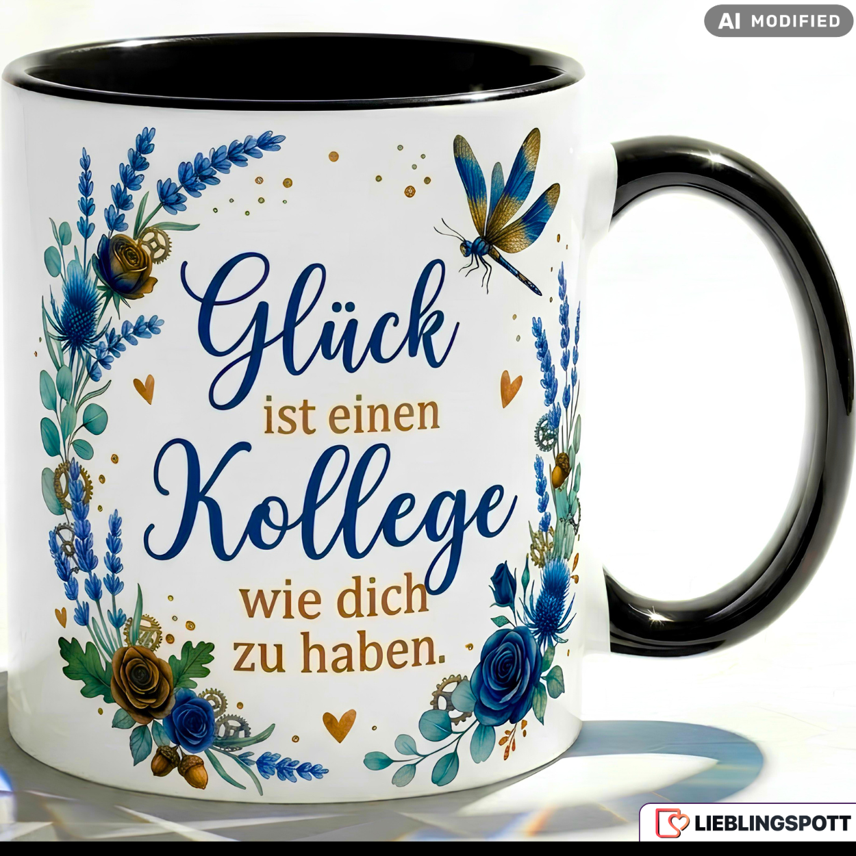 Kollege Tasse Spruch Glück Geschenk Abschied Danke Büro Blau Becher 330ml