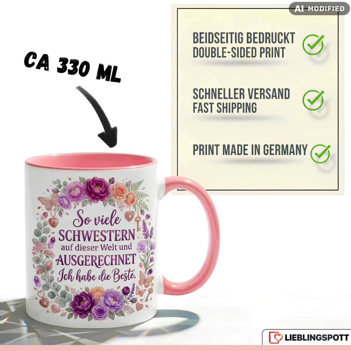 Sister Mug Quote Best Gift Thank You Birthday Pink Mug 330ml