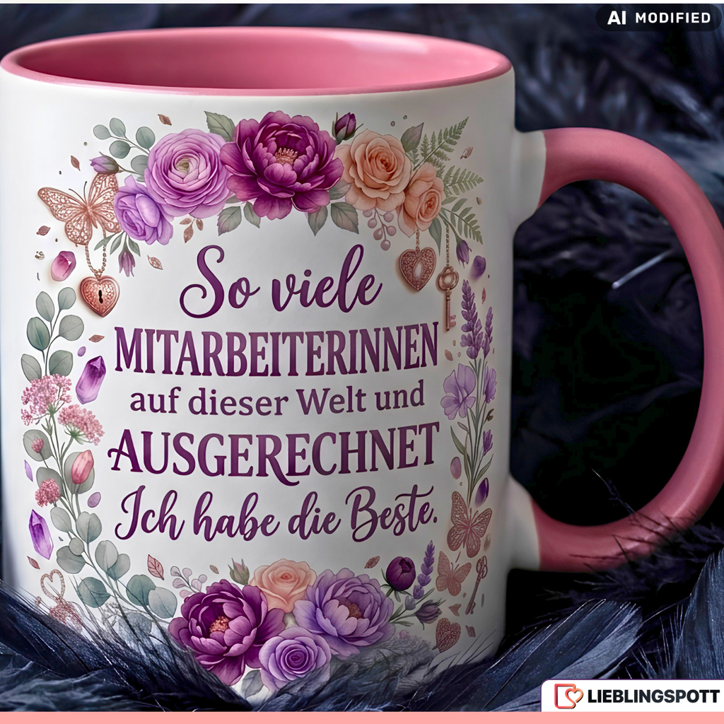 Mitarbeiterin Tasse Spruch Beste Geschenk Danke Abschied Lila Becher 330ml
