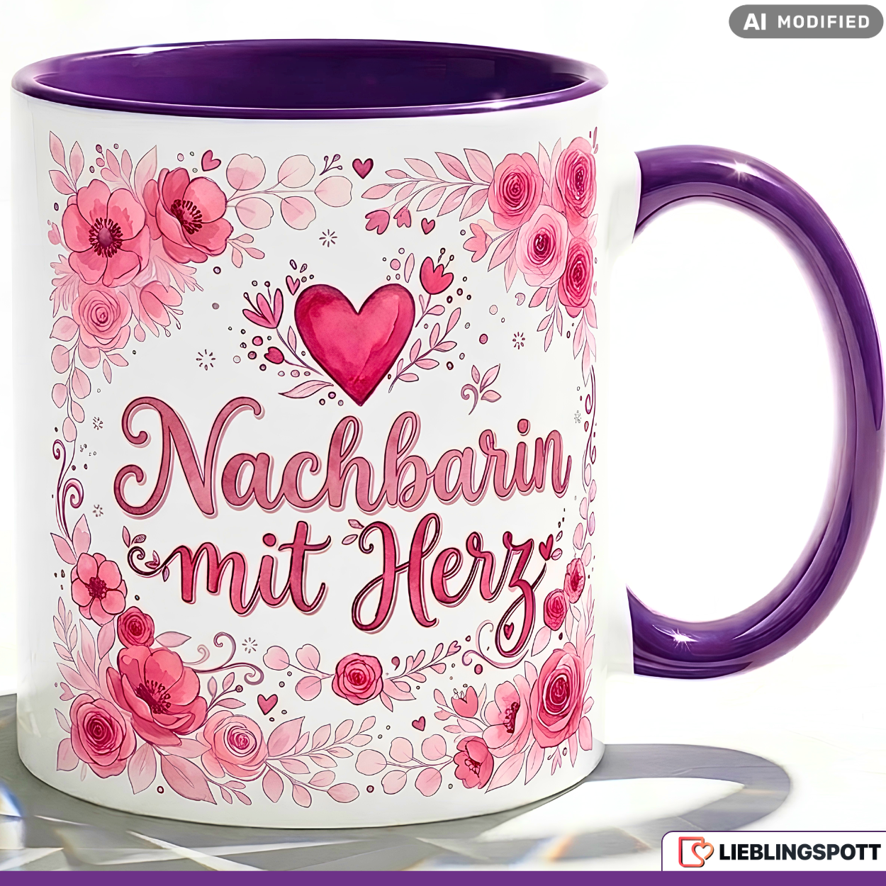 Nachbarin Tasse mit Herz Spruch Geschenk Geburtstag Rosa Becher 330ml