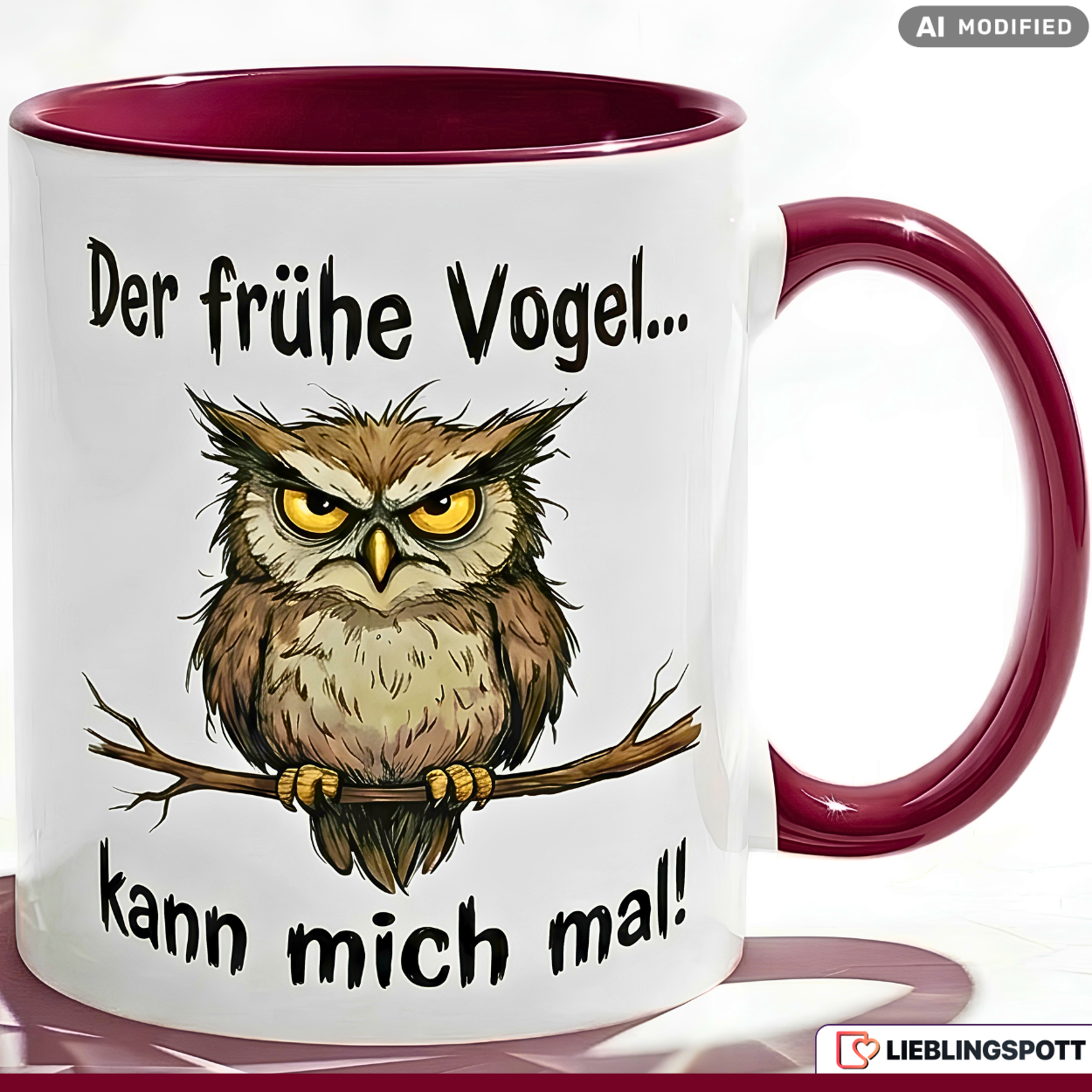 Owl Mug Saying Grumpy Morning Person Office Gift Red Cup 330ml