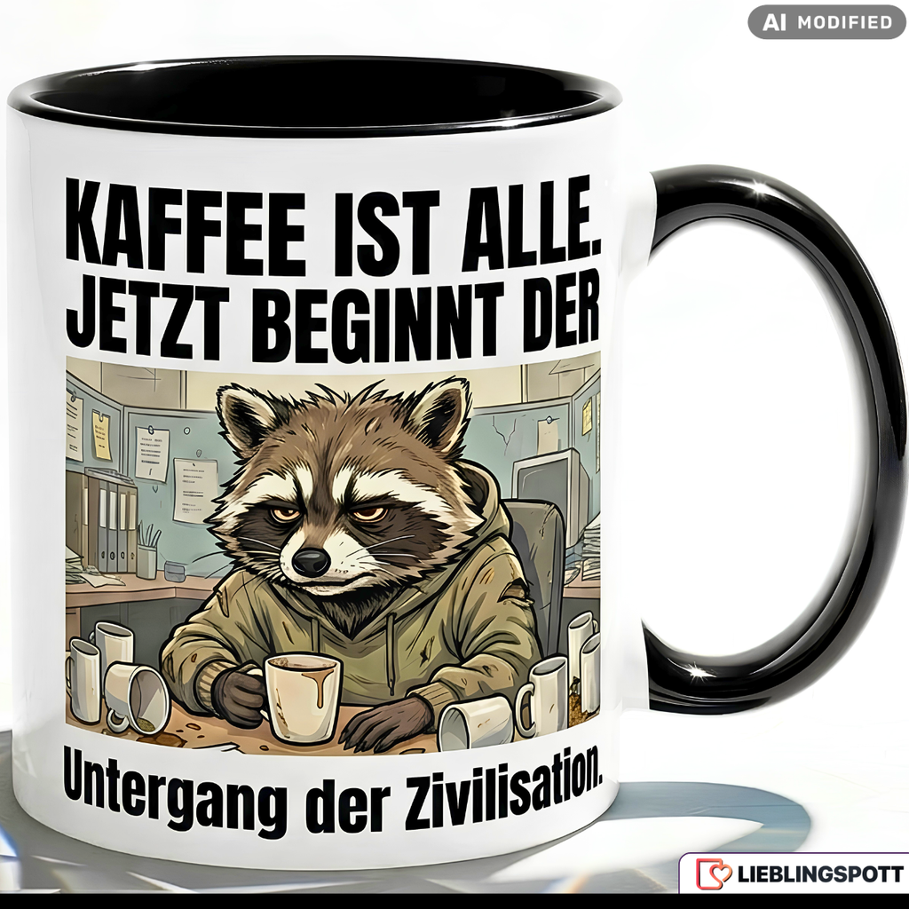 Waschbär Tasse Spruch Kaffee Büro Geschenk Kollege Schwarzer Becher 330ml