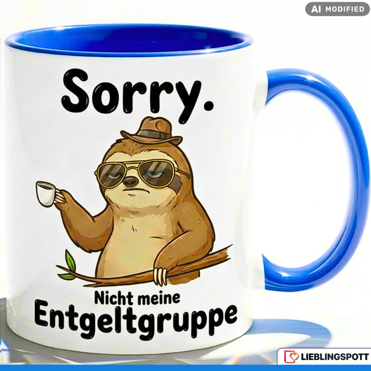 Lustige Faultier Tasse Spruch Sorry Nicht meine Entgeltgruppe – Witzige Kaffeetasse Büro Arbeit Job Humor – Geschenk Kollegen Chef Öffentlicher Dienst TVöD Beamte – Keramik Becher 330ml