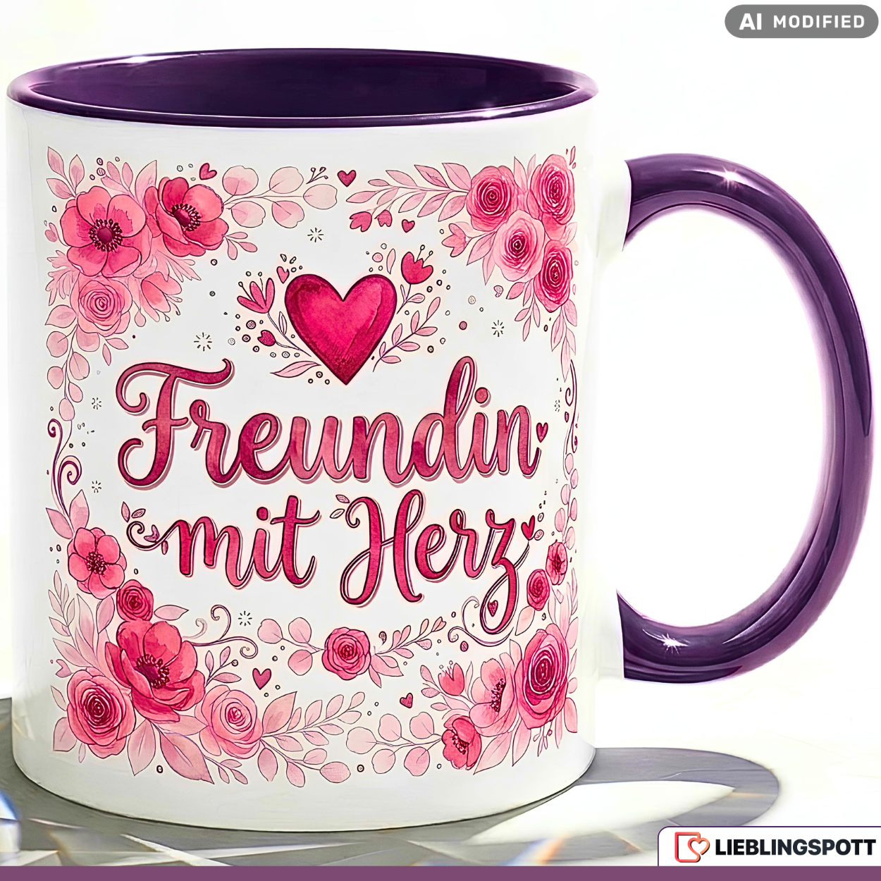 Freundin Tasse mit Herz Spruch Geschenk Geburtstag Rosa Becher 330ml