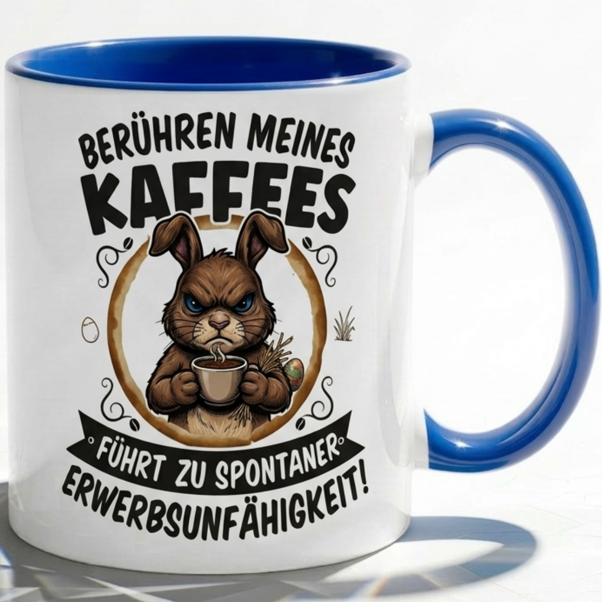 Lustige Hase Tasse Spruch Berühren meines Kaffees führt zu spontaner Erwerbsunfähigkeit – Witzige Kaffeetasse Büro Arbeit Job Humor Morgenmuffel – Geschenk Kollegen – Keramik Becher 330ml