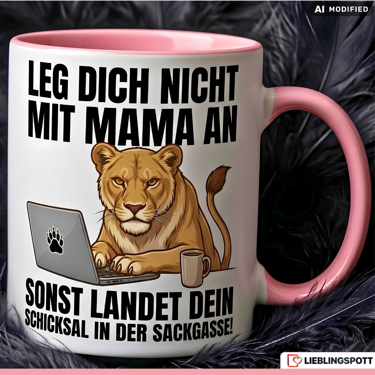 Löwin Tasse Spruch Mama Büro Muttertag Geschenk Gelber Becher 330ml