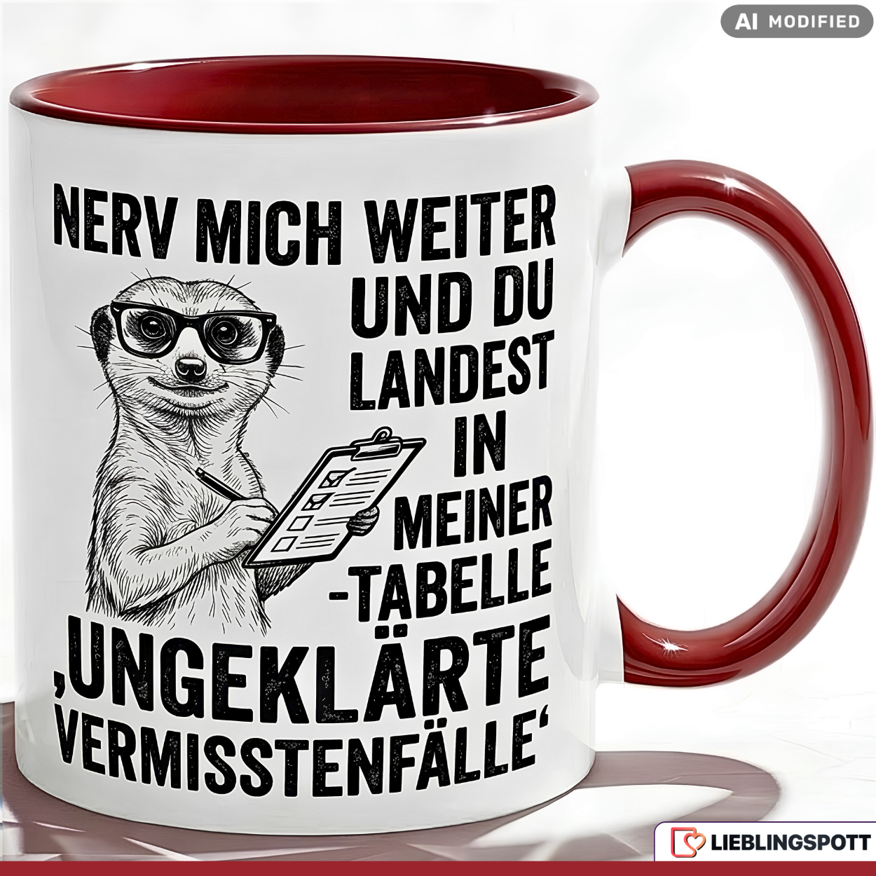 Erdmännchen Tasse Spruch Büro Geschenk Kollege Schwarzer Becher 330ml
