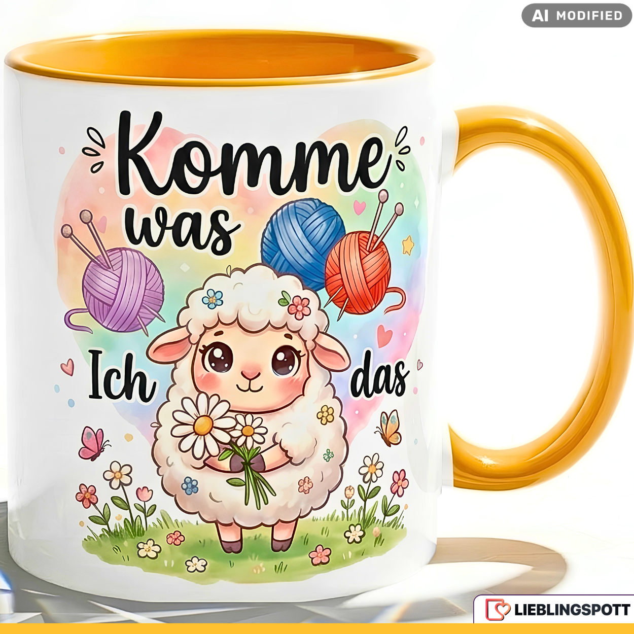 Sheep Mug Saying "Come What May" Gift Red Mug 330ml