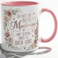 Mentorin Tasse Spruch Du bist die beste Mentorin Wie schön dass es dich gibt – Geschenk für Vorgesetzte Geburtstag Danke Abschied Weihnachten – Kaffeetasse Blumen – Keramik Becher Weiß Lila 330ml