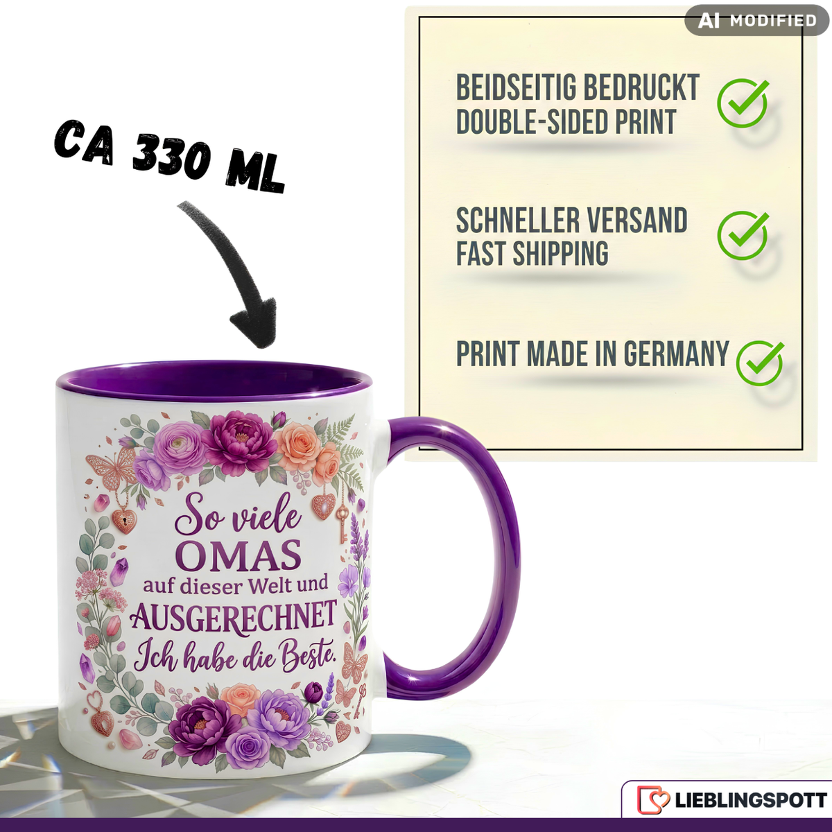 Oma Tasse Spruch Beste Geschenk Danke Geburtstag Rosa Becher 330ml