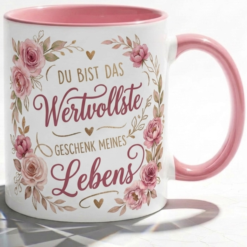 Lieblingsmensch Tasse Spruch Du bist das wertvollste Geschenk meines Lebens – Geschenk Geburtstag Jahrestag Danke Weihnachten Partner – Kaffeetasse Blumen – Keramik Becher 330ml