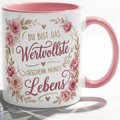 Lieblingsmensch Tasse Spruch Du bist das wertvollste Geschenk meines Lebens – Geschenk Geburtstag Jahrestag Danke Weihnachten Partner – Kaffeetasse Blumen – Keramik Becher 330ml