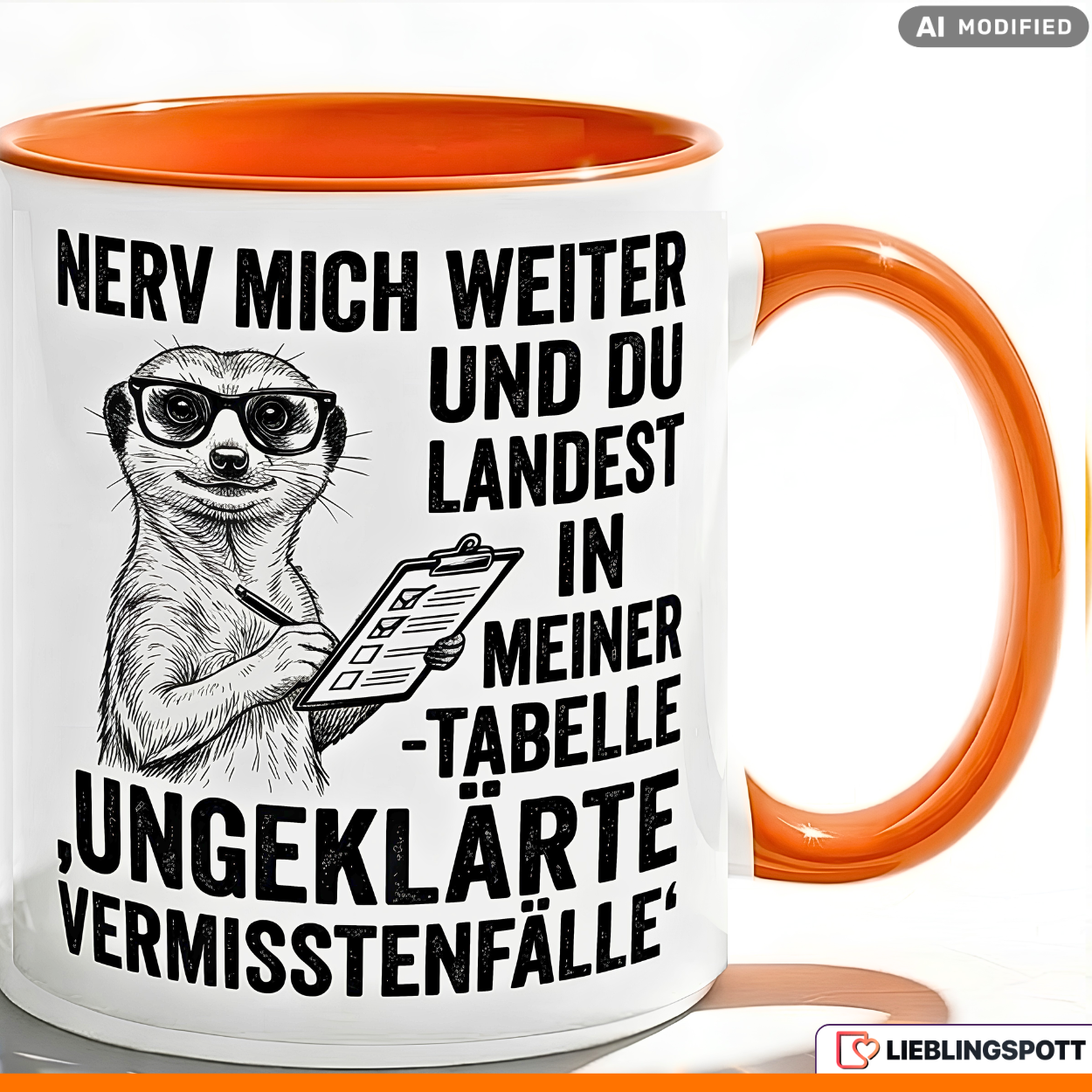 Erdmännchen Tasse Spruch Büro Geschenk Kollege Schwarzer Becher 330ml
