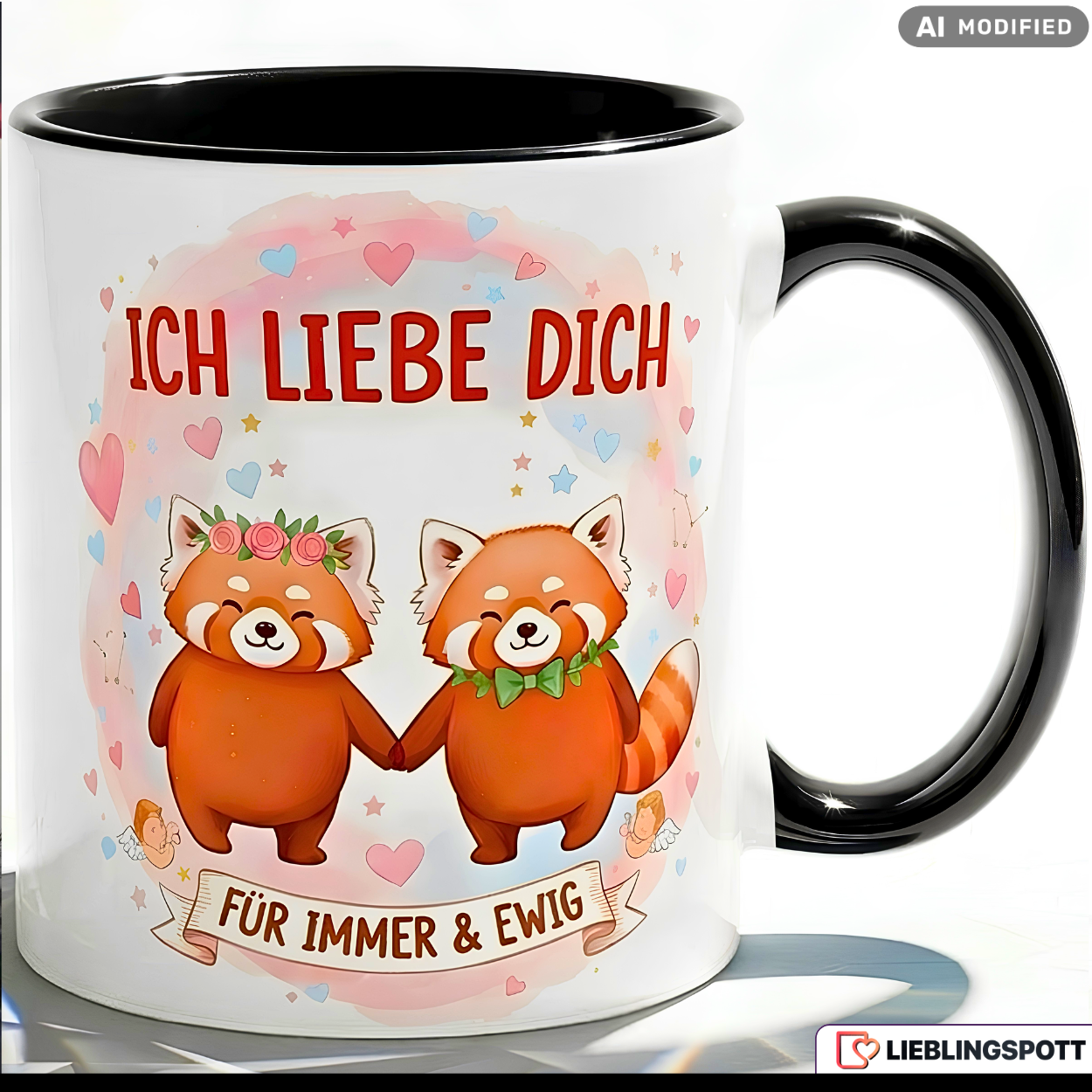 Red Panda Mug Saying I love you Gift Pink Mug 330ml