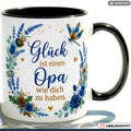 Opa Tasse Spruch Glück Geschenk Vatertag Geburtstag Blau Becher 330ml