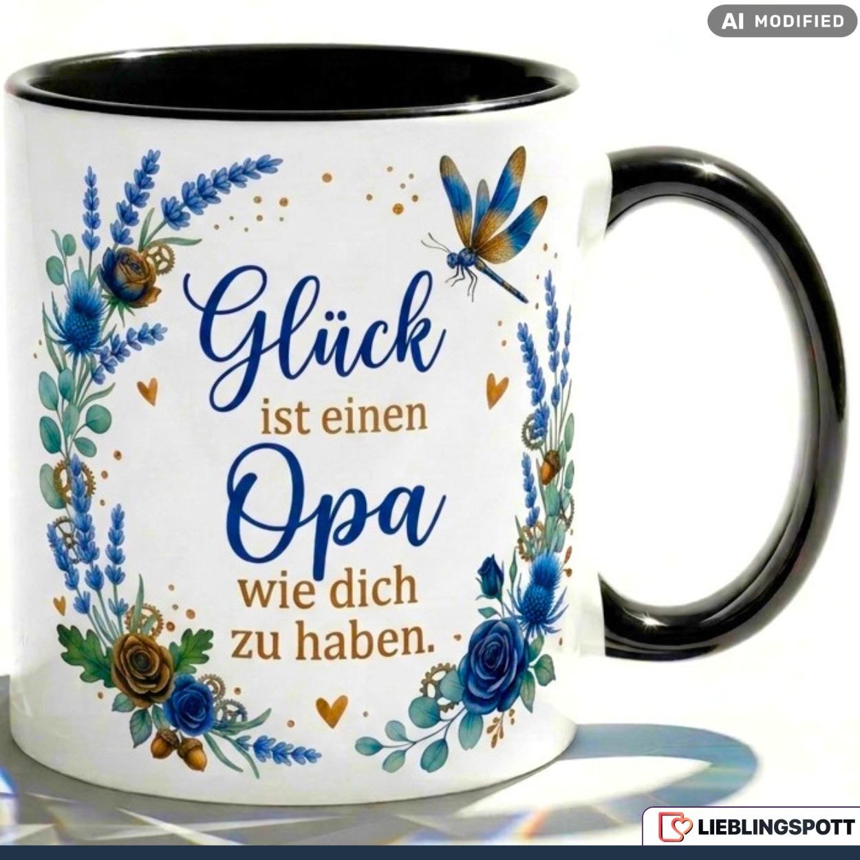 Opa Tasse Spruch Glück Geschenk Vatertag Geburtstag Blau Becher 330ml
