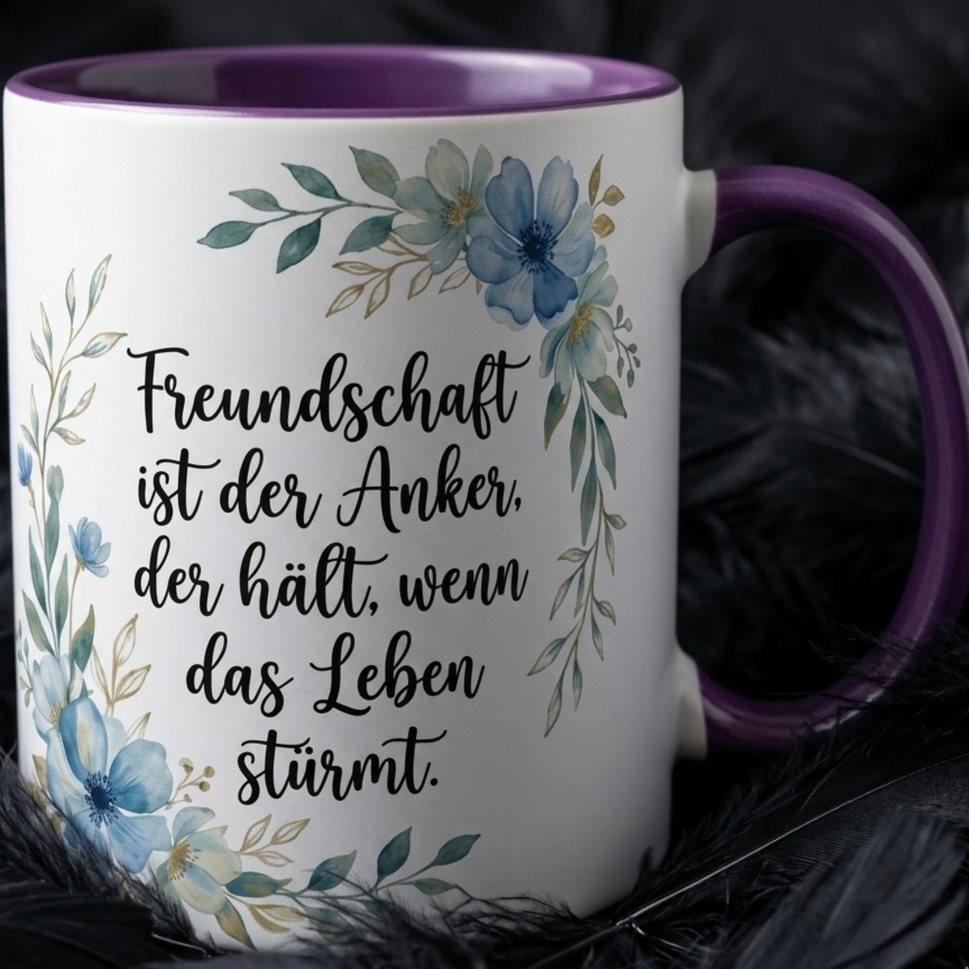 Freundschaft Tasse Spruch Freundschaft ist der Anker der hält wenn das Leben stürmt – Geschenk beste Freundin Geburtstag Abschied Danke – Kaffeetasse Blumen – Keramik Becher 330ml