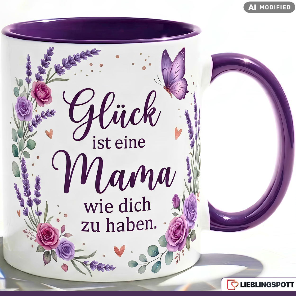 Mama Tasse Spruch Glück Geschenk Danke Geburtstag Lila Becher 330ml