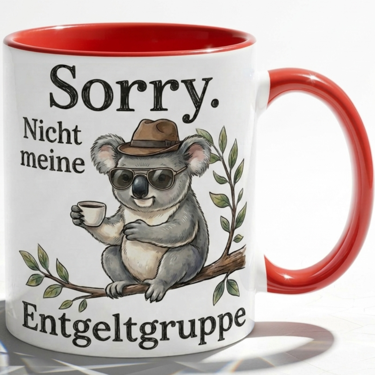 Lustige Koala Tasse Spruch Sorry Nicht meine Entgeltgruppe – Witzige Kaffeetasse Büro Arbeit Job Humor – Geschenk Kollegen Chef Öffentlicher Dienst TVöD Beamte – Keramik Becher 330ml