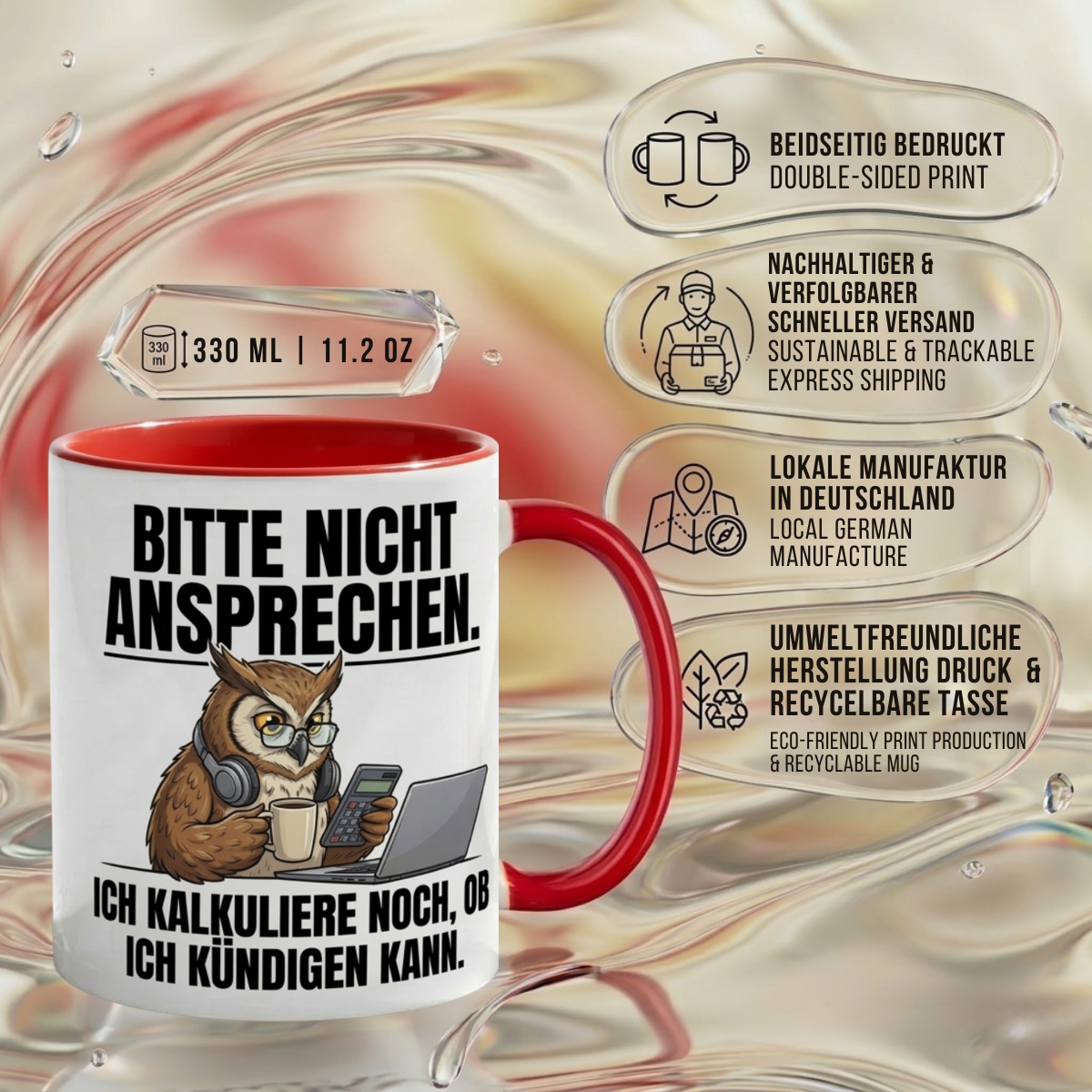 Lustige Eule Tasse Spruch Bitte nicht ansprechen Ich kalkuliere noch ob ich kündigen kann – Witzige Kaffeetasse Büro Arbeit Job Finanzen Buchhaltung – Geschenk Kollegen – Keramik 330ml