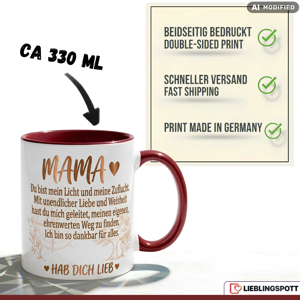 Mama Tasse Spruch Geschenk Danke Muttertag Maroon Becher 330ml