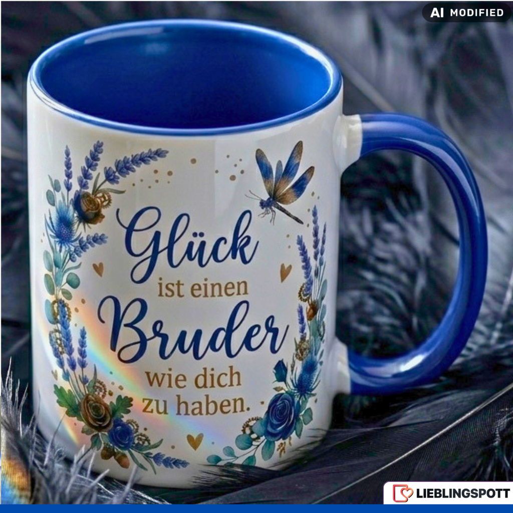 Bruder Tasse Spruch Glück Geschenk Danke Geburtstag Blau Becher 330ml