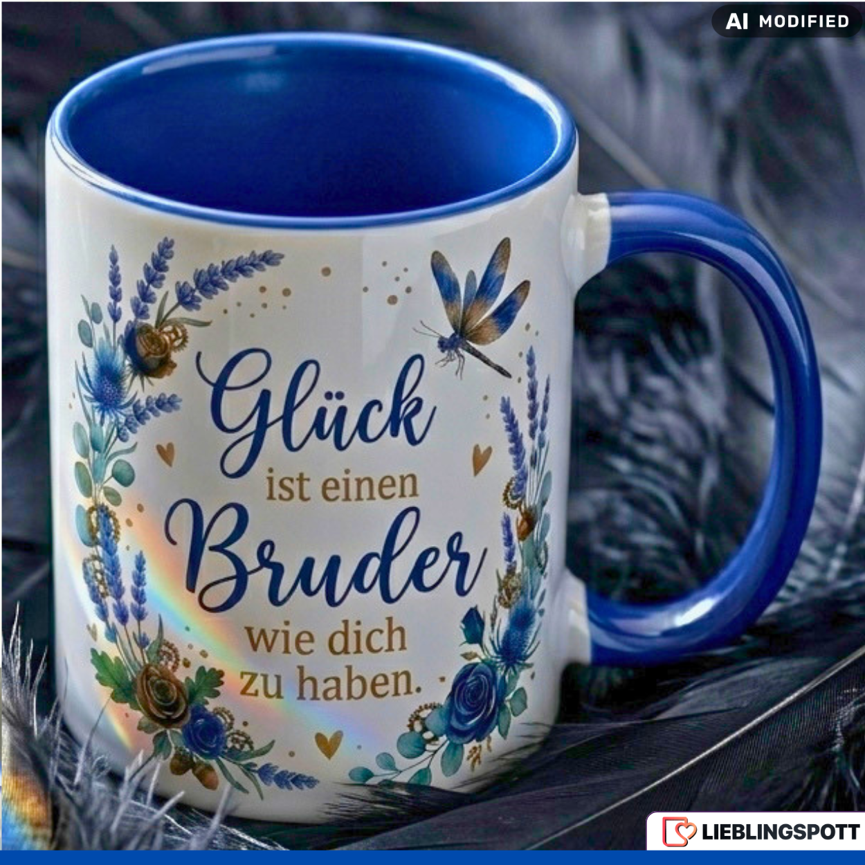 Bruder Tasse Spruch Glück Geschenk Danke Geburtstag Blau Becher 330ml