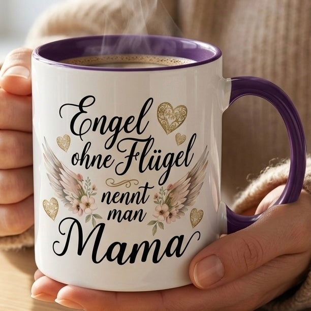 Mama Tasse mit Spruch Engel ohne Flügel nennt man Mama – Geschenk für Mutter zum Muttertag Geburtstag Weihnachten – Liebevolle Kaffeetasse Beste Mutti – Keramik Becher 330ml